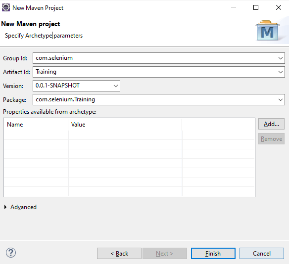 selenium-maven-archetype-parameters